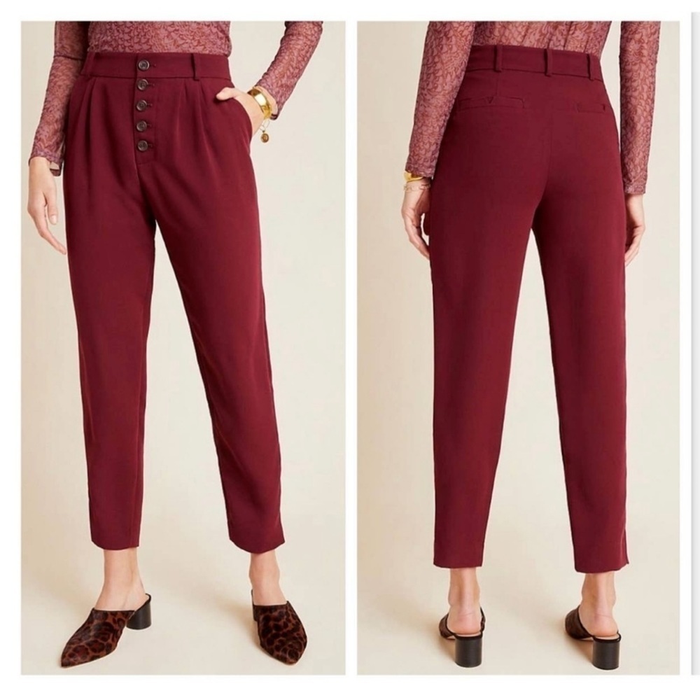 Anthropologie Sasha Wine Button-Fly Tapered Trousers size 8 women’s medium 6906